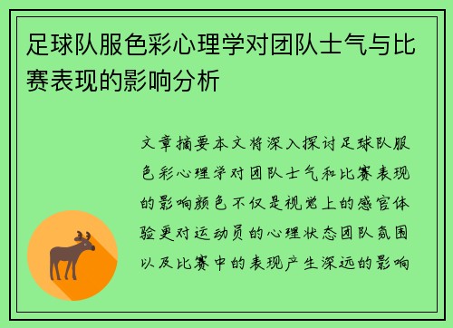 足球队服色彩心理学对团队士气与比赛表现的影响分析