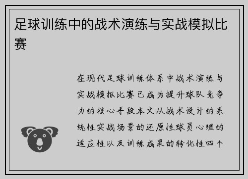 足球训练中的战术演练与实战模拟比赛