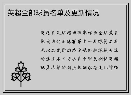 英超全部球员名单及更新情况
